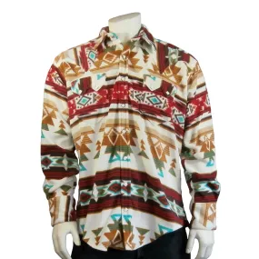 Men's Native Pattern Fleece Western Shirt in Tan & Red