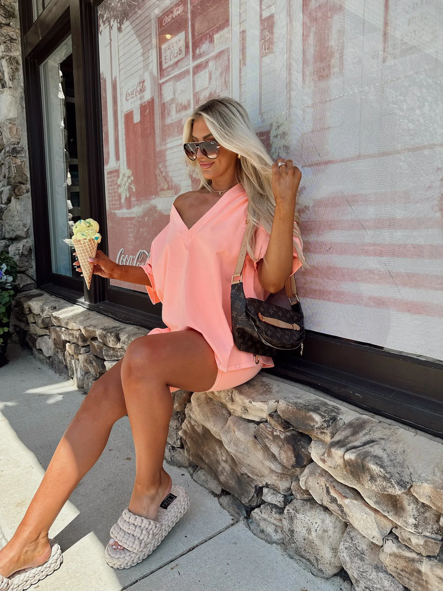 Mineral Wash Biker Short Set- Coral