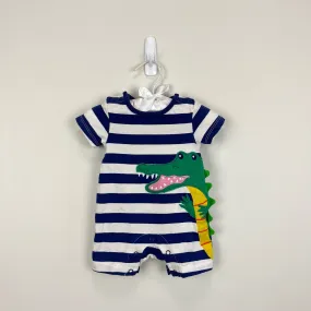 Mini Boden Striped Crocodile Applique Shortall Romper Newborn
