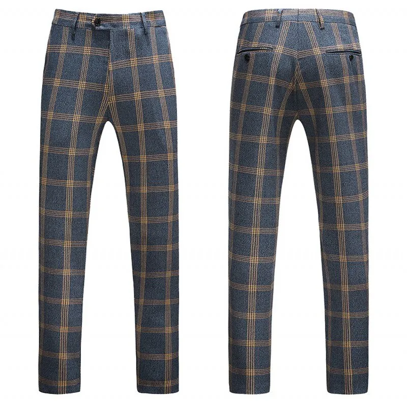 Plaid Designs Lapel Men's Suit Tailor Made Groom Tuxedos Wedding 3 Piece Suits Blazer (Jacket Pants Vest)