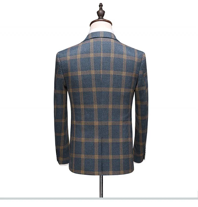 Plaid Designs Lapel Men's Suit Tailor Made Groom Tuxedos Wedding 3 Piece Suits Blazer (Jacket Pants Vest)