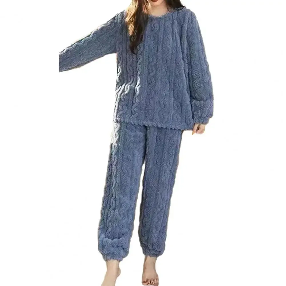 Plush Women Sleepwear Set Winter Thicken Velvet Ribbed Fleece Set Pullover Pants Women Casual Pajama Sets 2023 Winter Pajamas