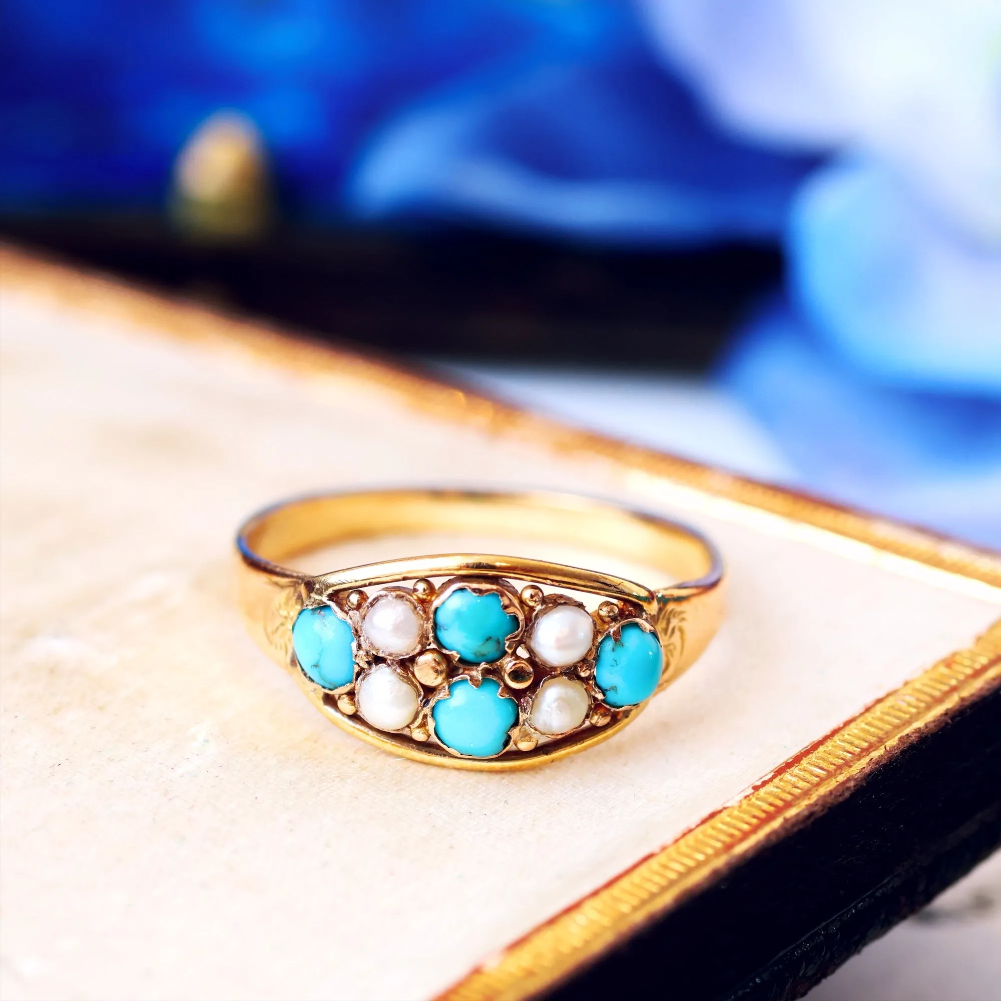 Precious and Meaningful Victorian Turquoise & Pearl Ring