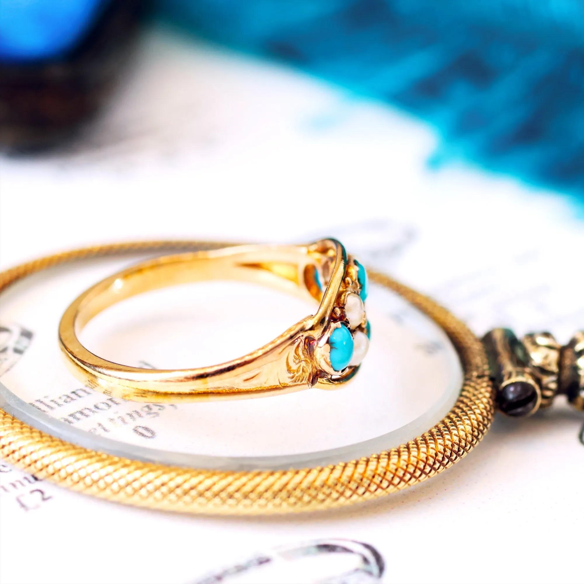 Precious and Meaningful Victorian Turquoise & Pearl Ring