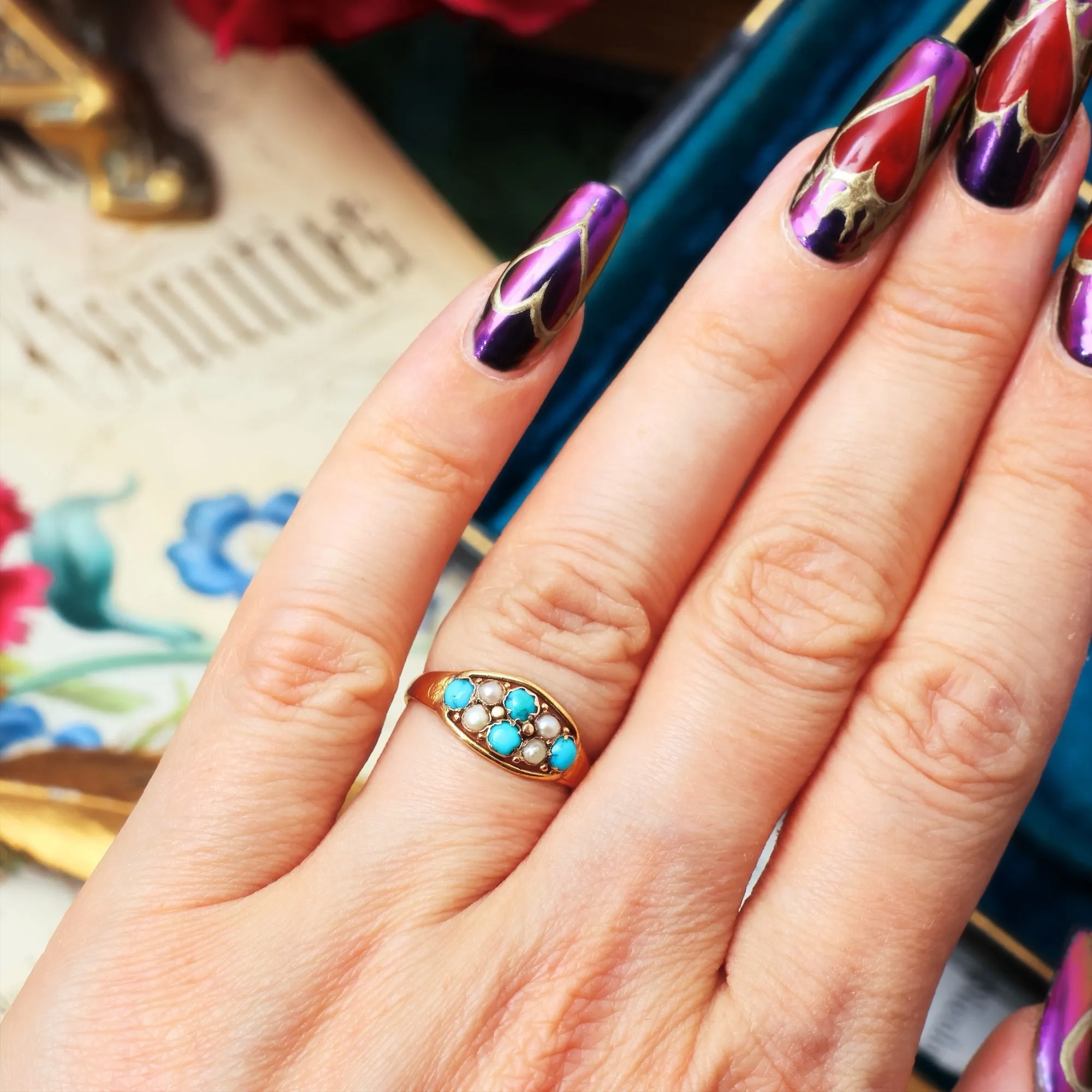 Precious and Meaningful Victorian Turquoise & Pearl Ring