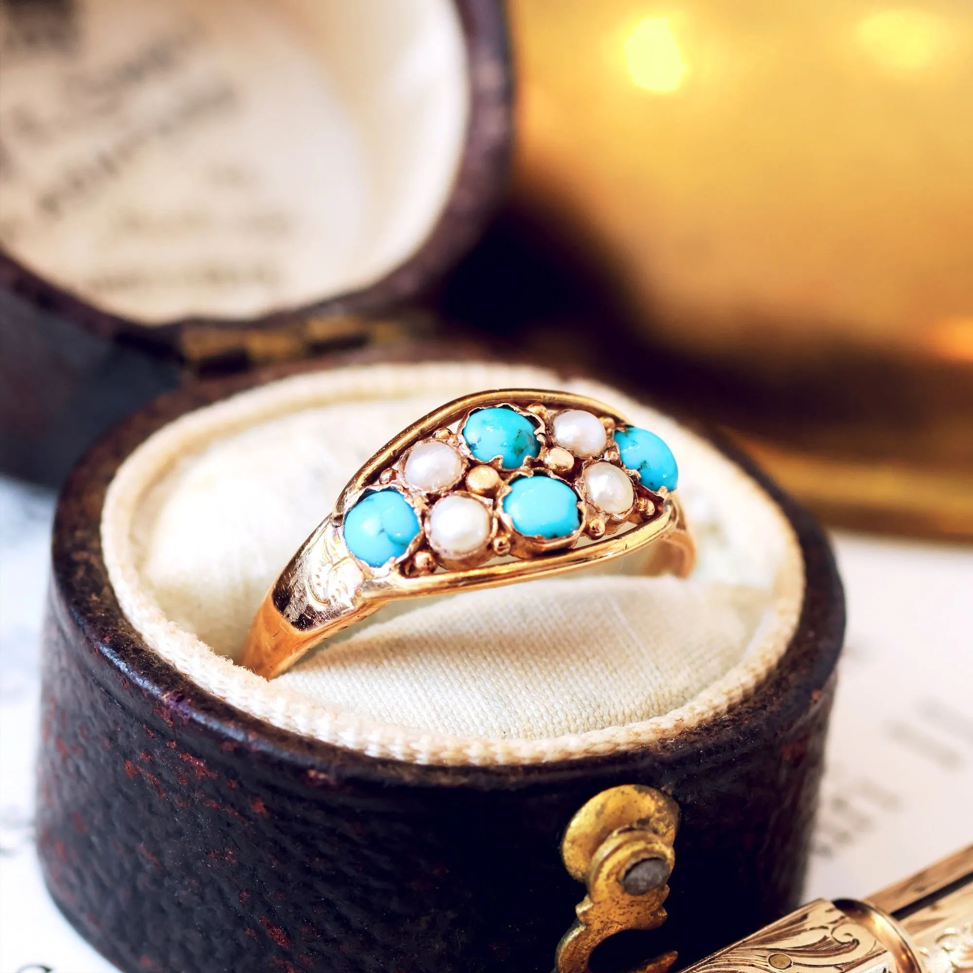 Precious and Meaningful Victorian Turquoise & Pearl Ring