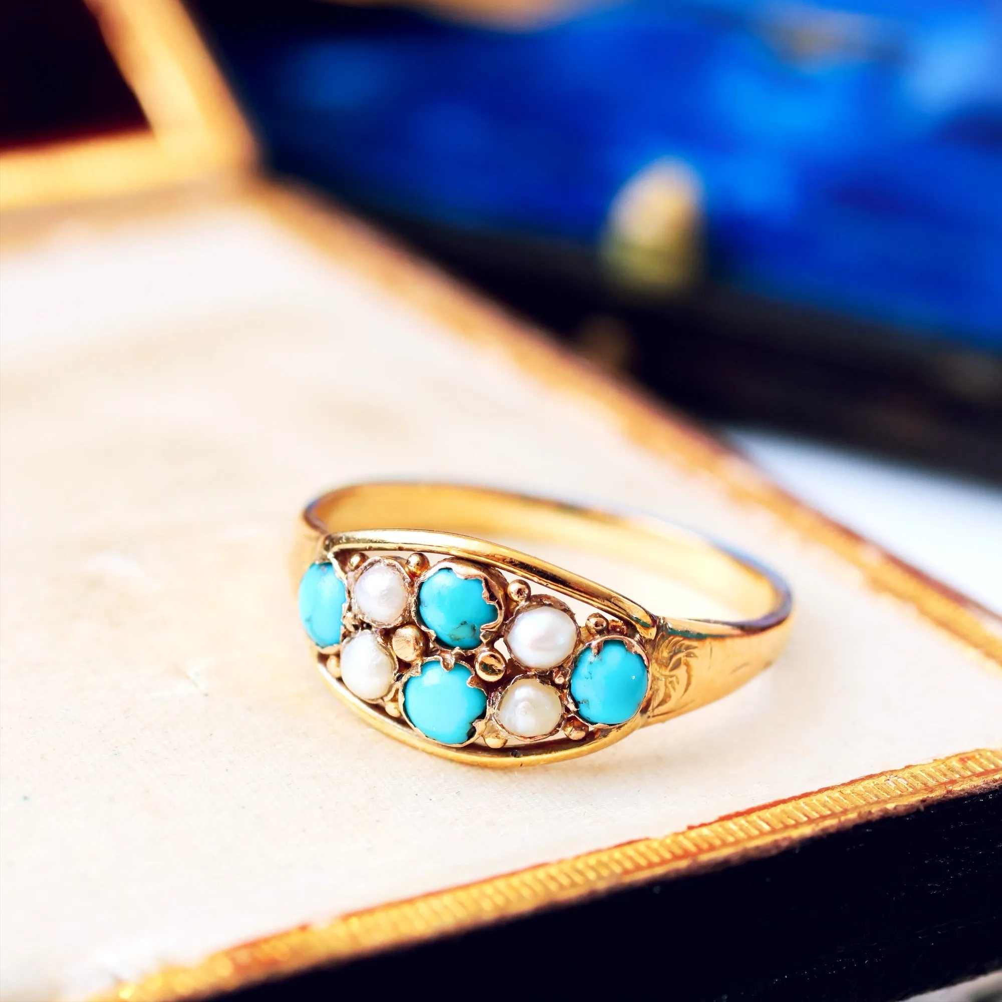 Precious and Meaningful Victorian Turquoise & Pearl Ring