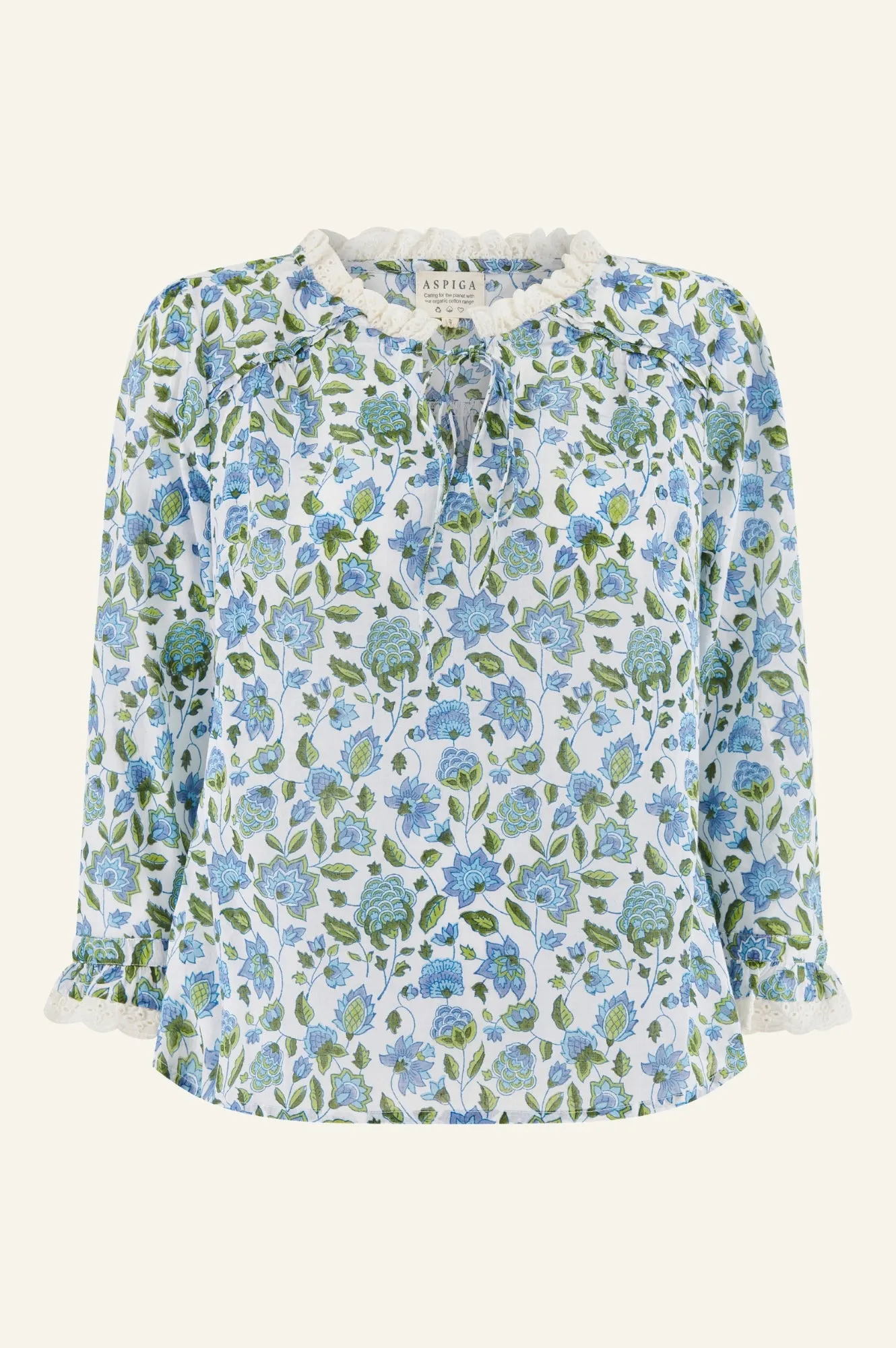 Rosie Block Print Blouse | Blue/Green