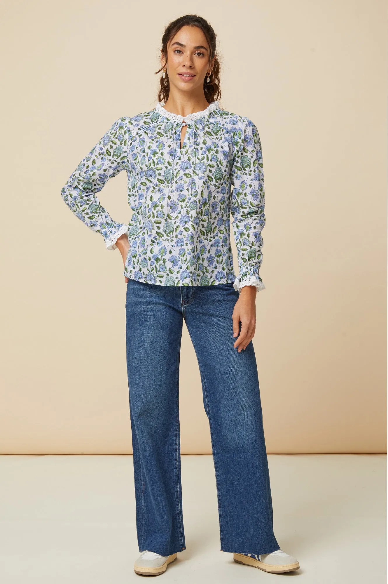 Rosie Block Print Blouse | Blue/Green