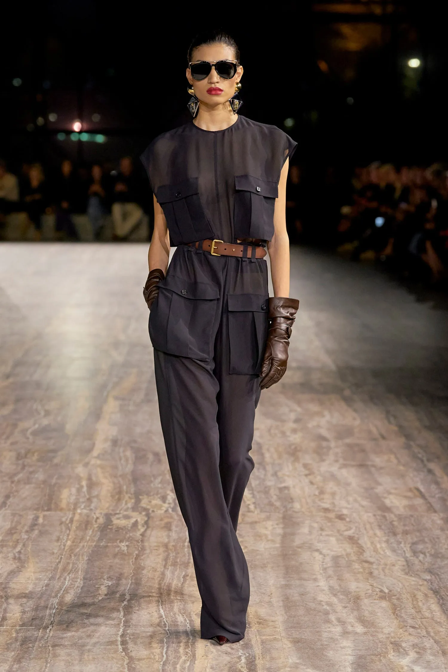 SAINT LAURENT WOMAN BROWN GLOVES
