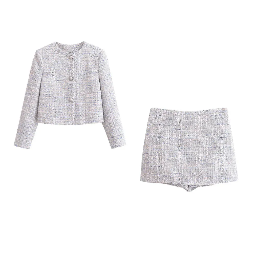 Spring Summer Women's Style French Versatile Texture Short Coat and Skirt Pants
