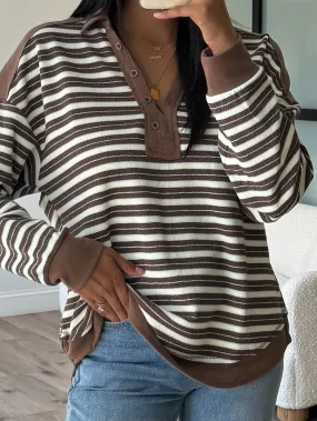 Stevie Striped Polo Sweater | Chocolate | RESTOCK