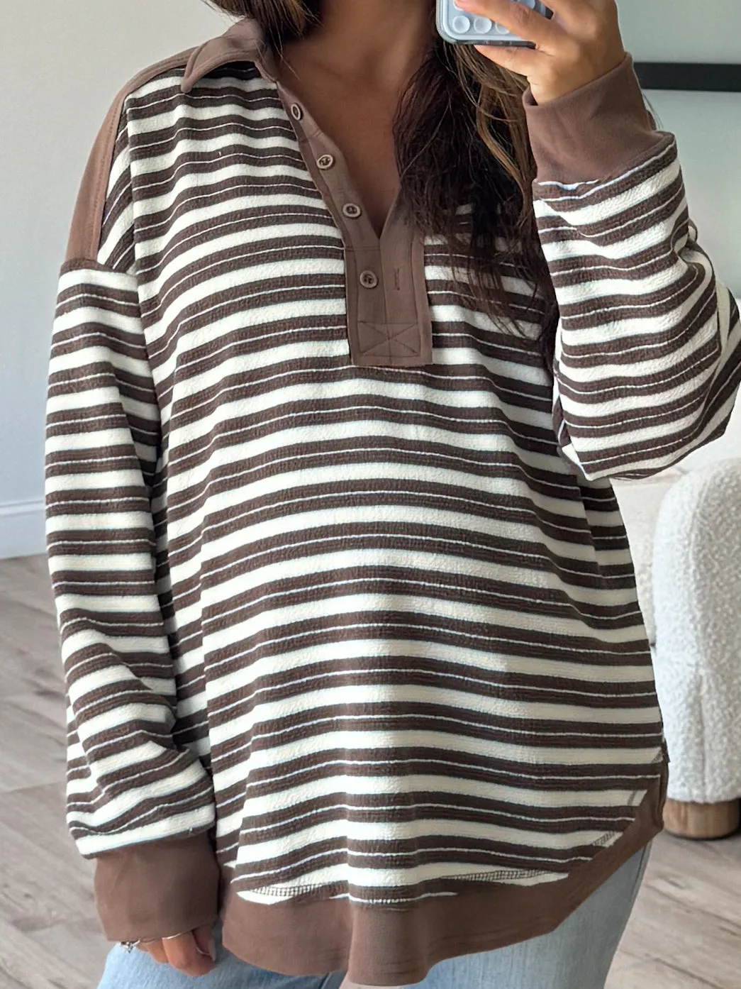 Stevie Striped Polo Sweater | Chocolate | RESTOCK