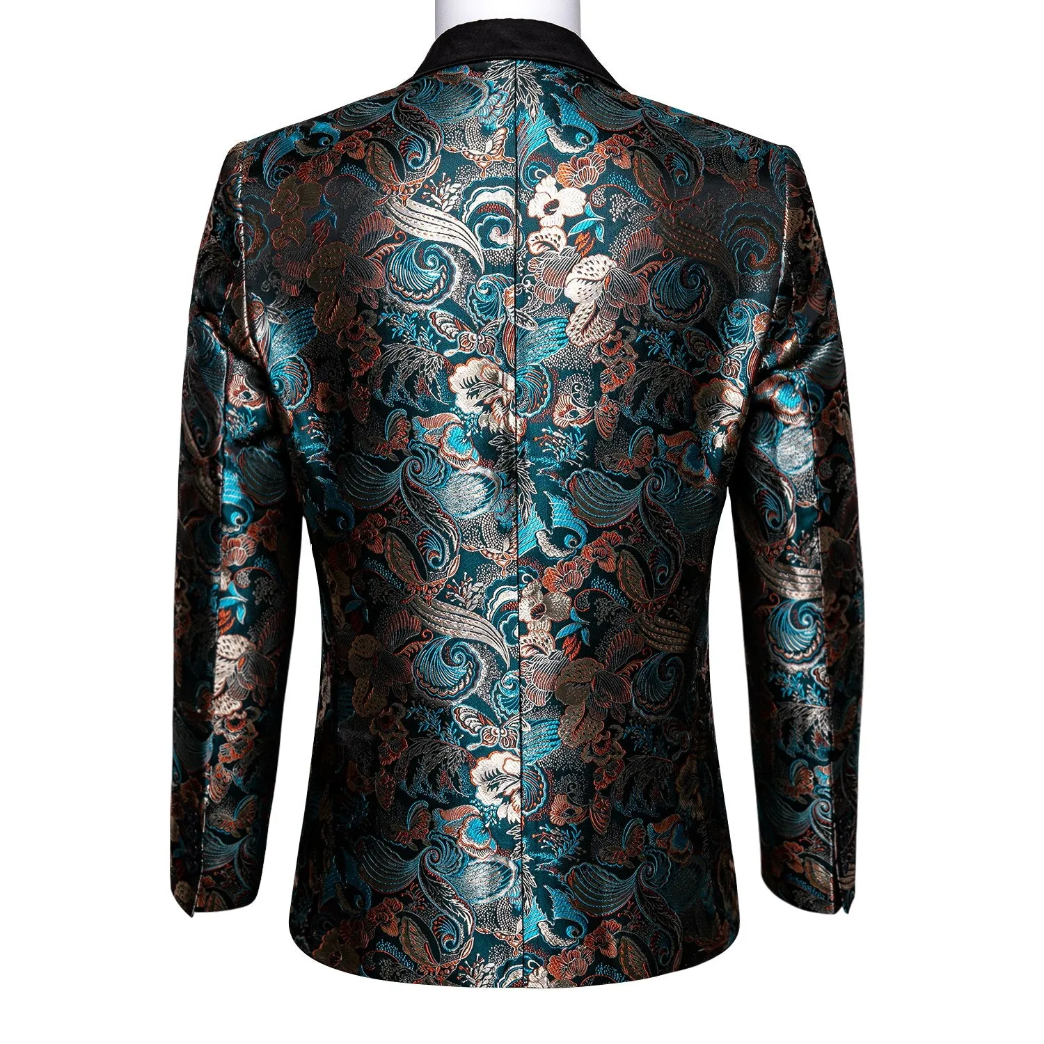 Teal Green Paisley Men's Suits Italian Design Tuxedo Jacket Groom Suits For Blazers Party  Barry Wang
