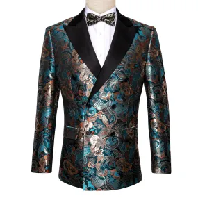 Teal Green Paisley Men's Suits Italian Design Tuxedo Jacket Groom Suits For Blazers Party  Barry Wang