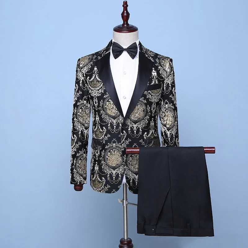 Teal Green Paisley Men's Suits Italian Design Tuxedo Jacket Groom Suits For Blazers Party  Barry Wang