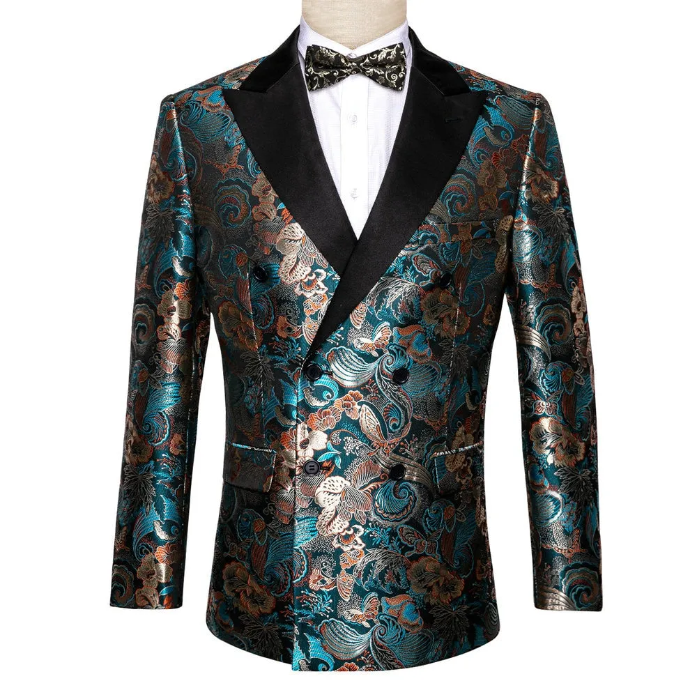 Teal Green Paisley Men's Suits Italian Design Tuxedo Jacket Groom Suits For Blazers Party  Barry Wang