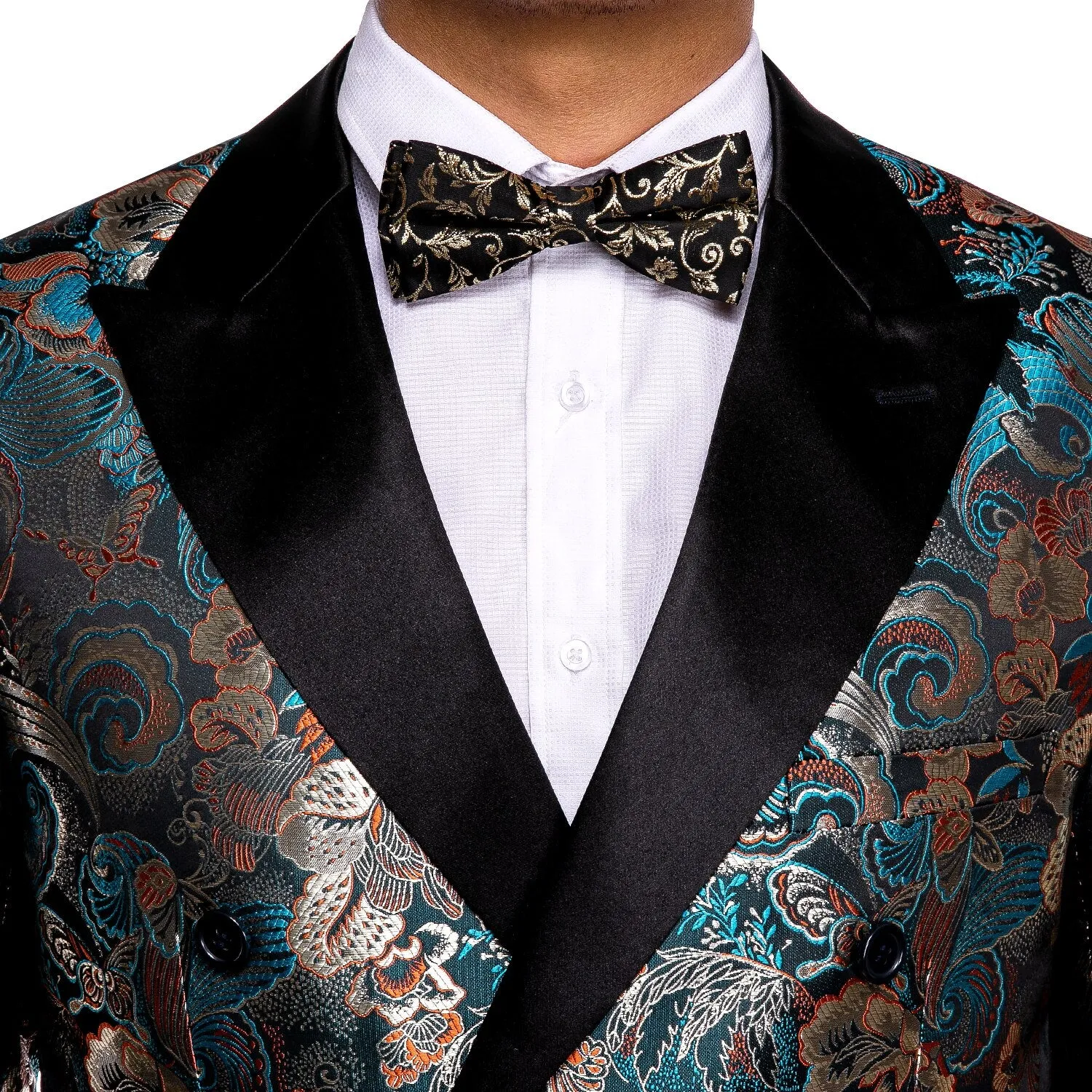 Teal Green Paisley Men's Suits Italian Design Tuxedo Jacket Groom Suits For Blazers Party  Barry Wang