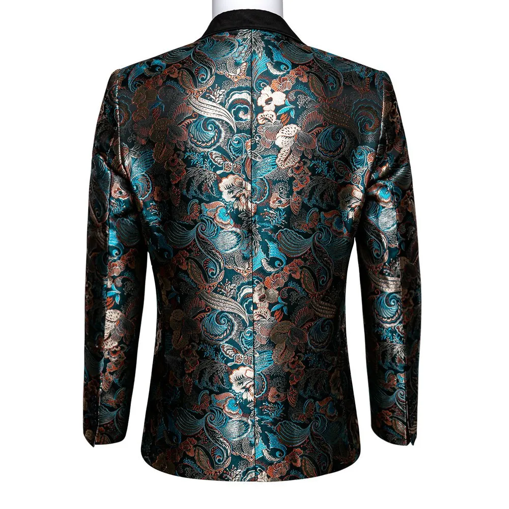 Teal Green Paisley Men's Suits Italian Design Tuxedo Jacket Groom Suits For Blazers Party  Barry Wang