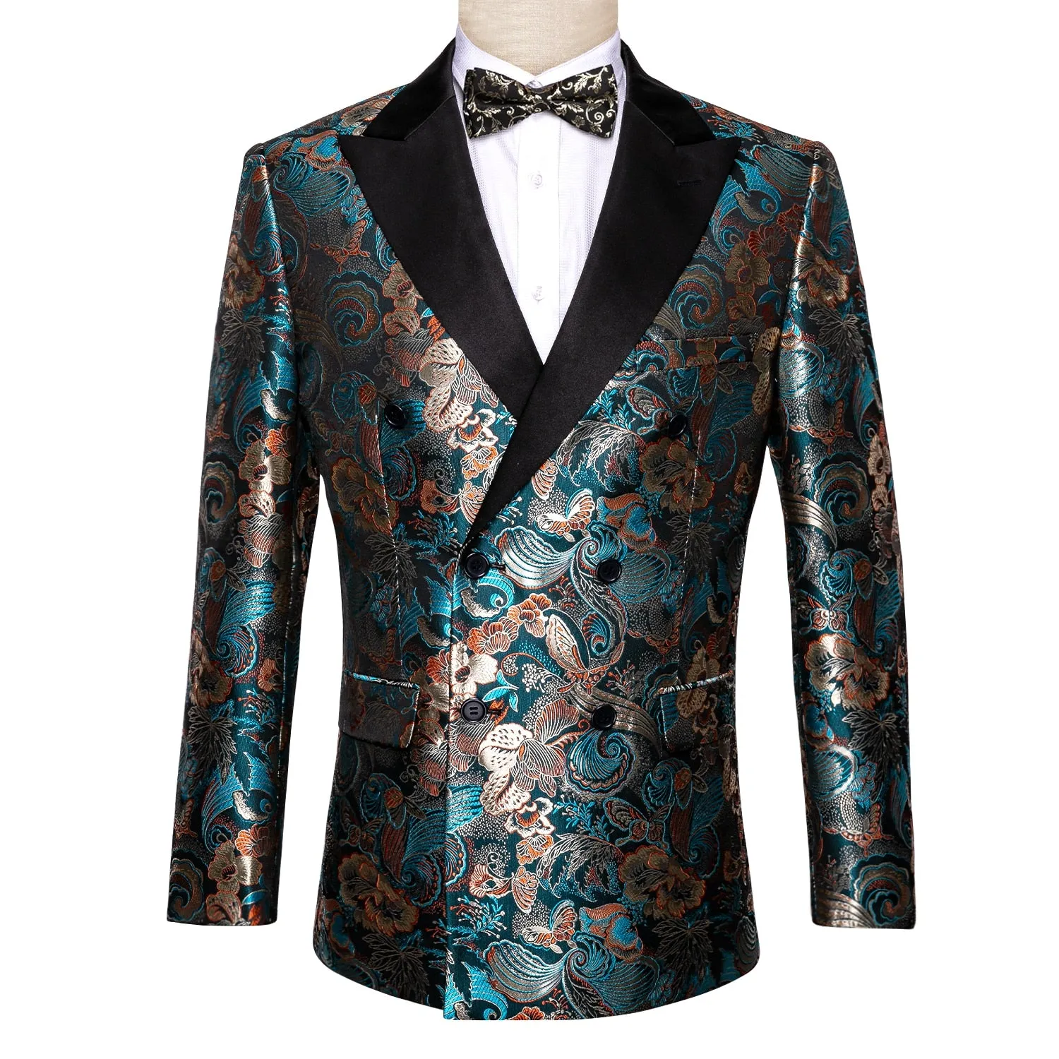 Teal Green Paisley Men's Suits Italian Design Tuxedo Jacket Groom Suits For Blazers Party  Barry Wang