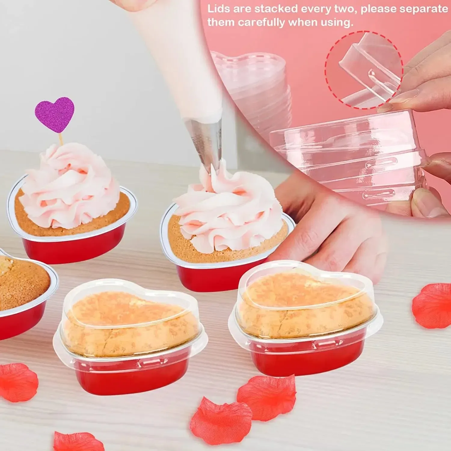 Tin Foil Aluminum Foil   Heart-shaped Cup With Lid - 50pcs - 100ml