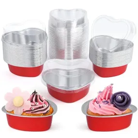 Tin Foil Aluminum Foil   Heart-shaped Cup With Lid - 50pcs - 100ml