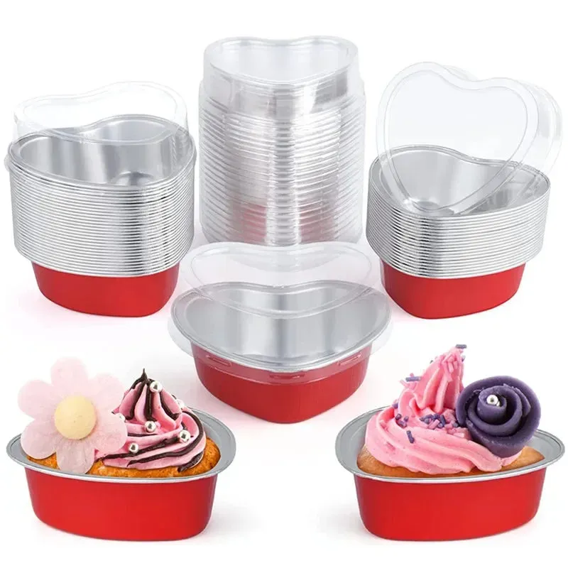 Tin Foil Aluminum Foil   Heart-shaped Cup With Lid - 50pcs - 100ml