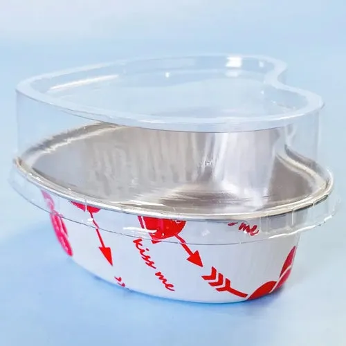 Tin Foil Aluminum Foil   Heart-shaped Cup With Lid - 50pcs - 100ml