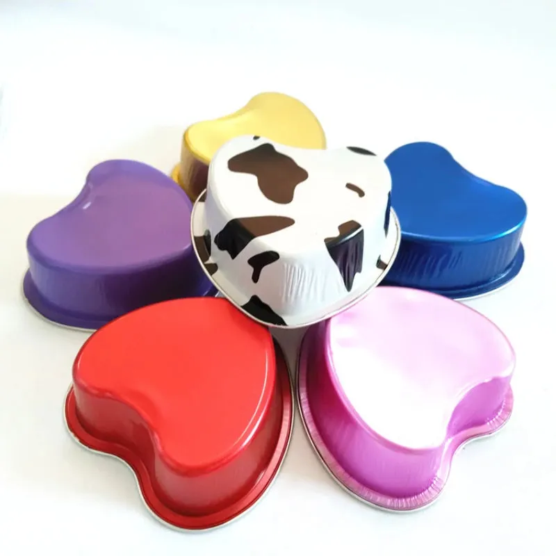 Tin Foil Aluminum Foil   Heart-shaped Cup With Lid - 50pcs - 100ml