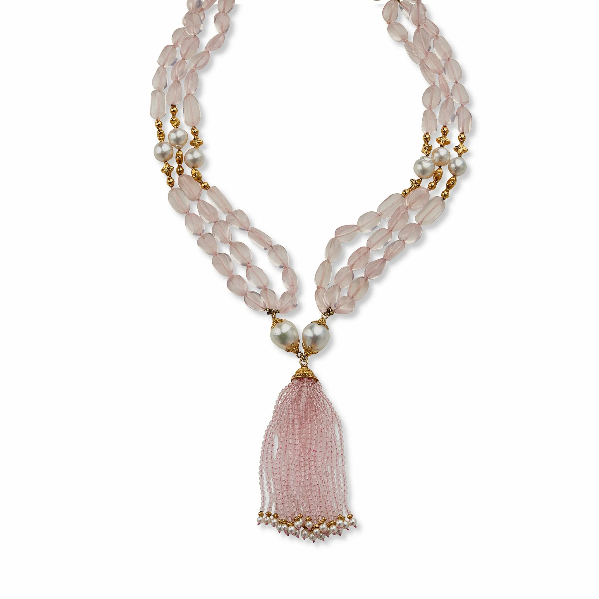 Verdura Rose Quartz and Cultured South Sea Pearl "Raja" Necklace