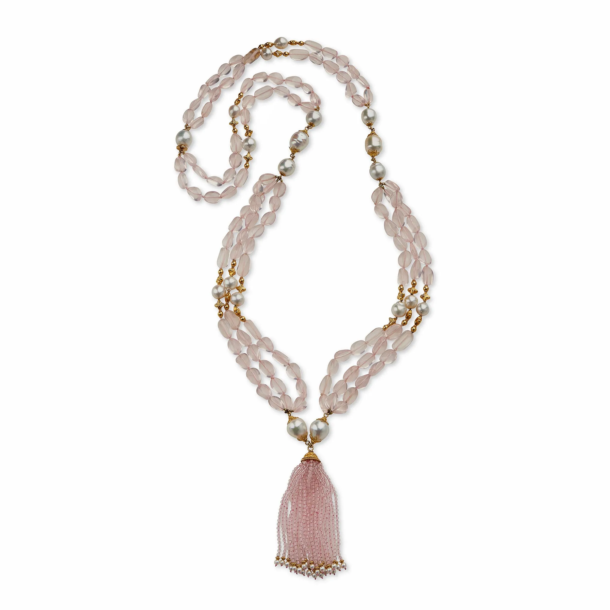 Verdura Rose Quartz and Cultured South Sea Pearl "Raja" Necklace