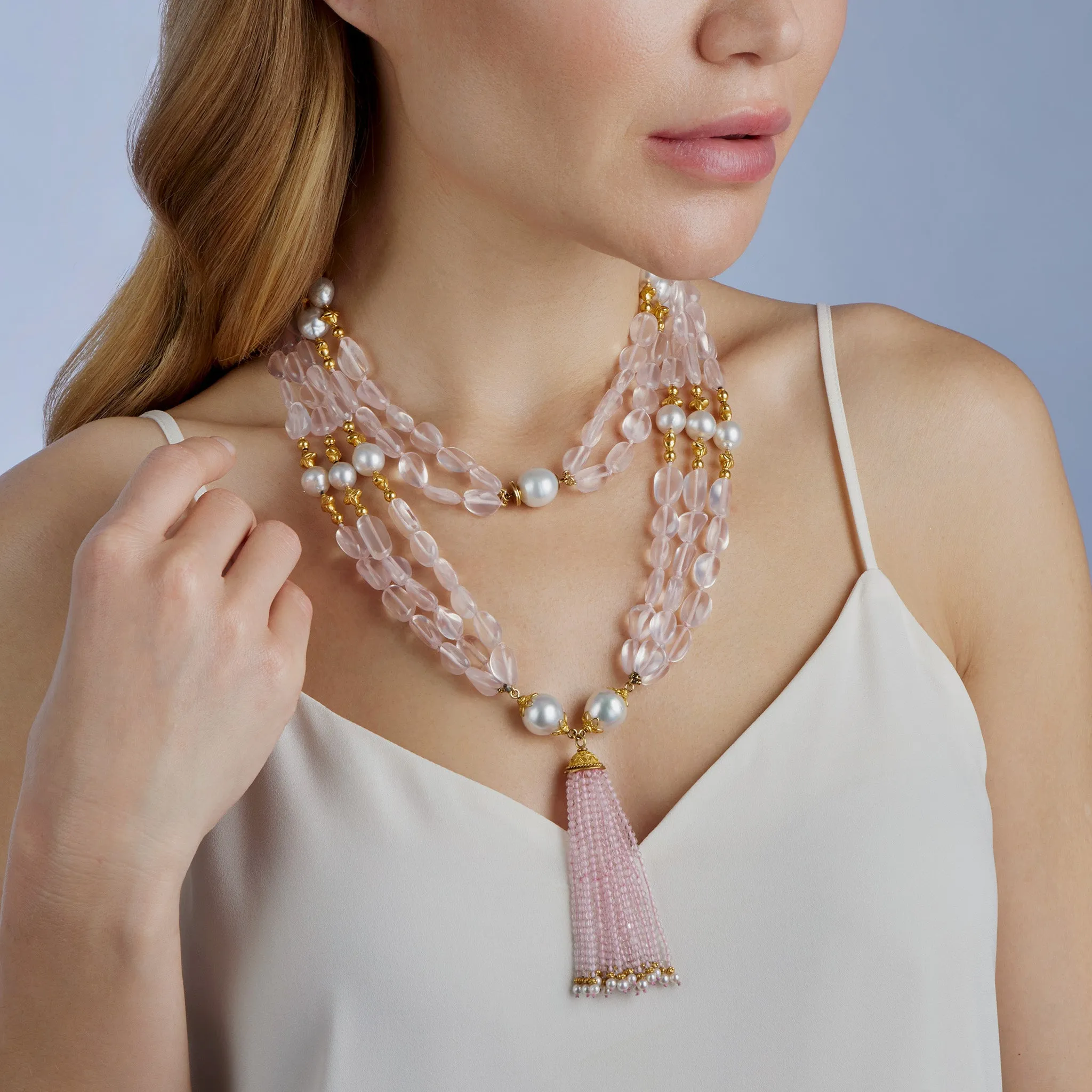 Verdura Rose Quartz and Cultured South Sea Pearl "Raja" Necklace