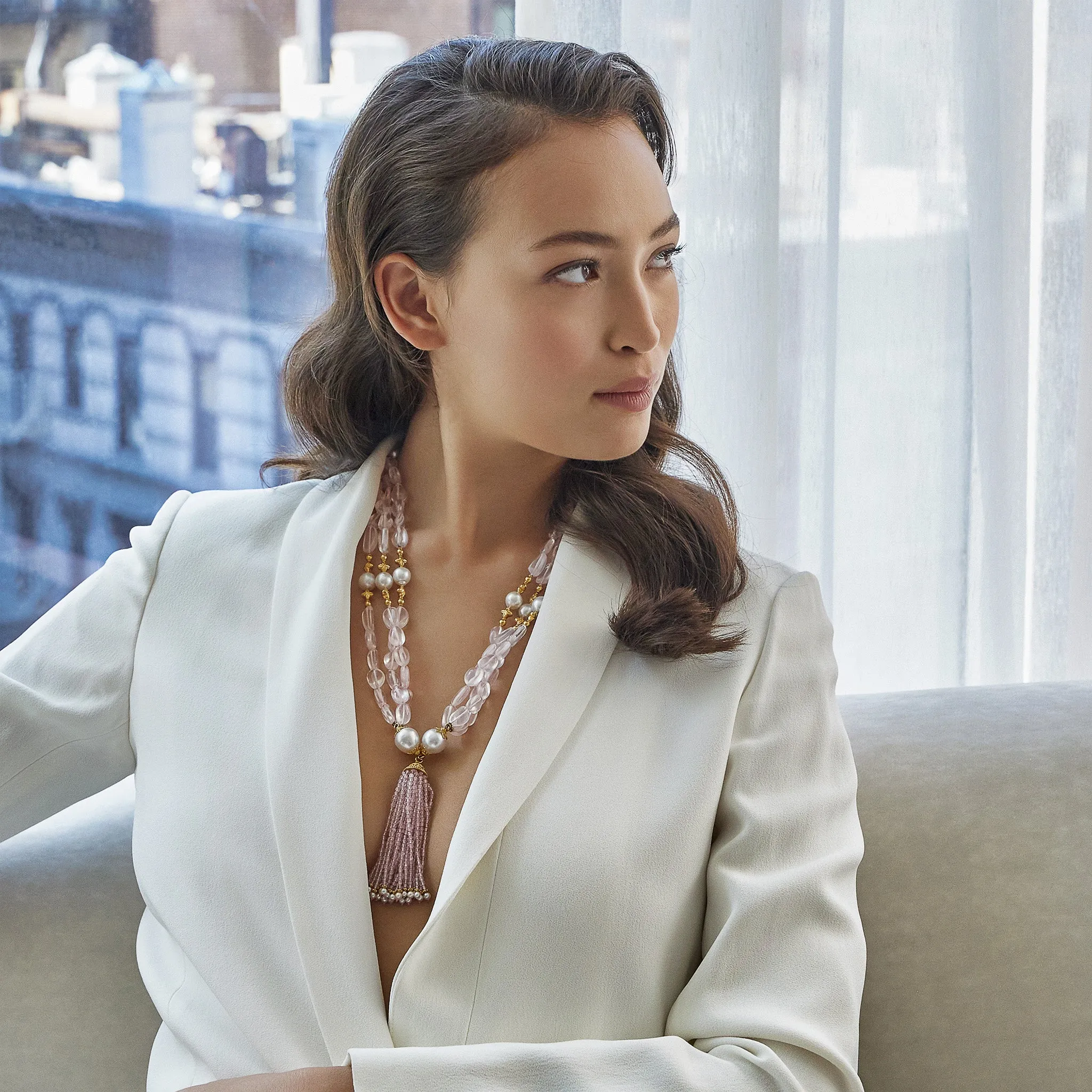 Verdura Rose Quartz and Cultured South Sea Pearl "Raja" Necklace