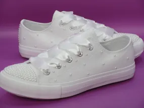 White Pearl Flower Girl / Communion Trainers.