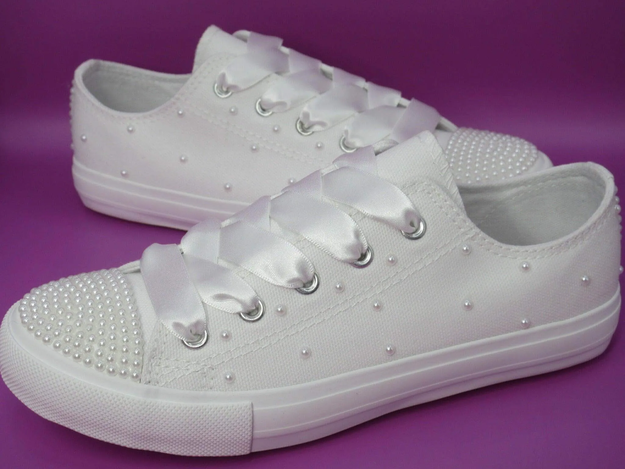 White Pearl Flower Girl / Communion Trainers.