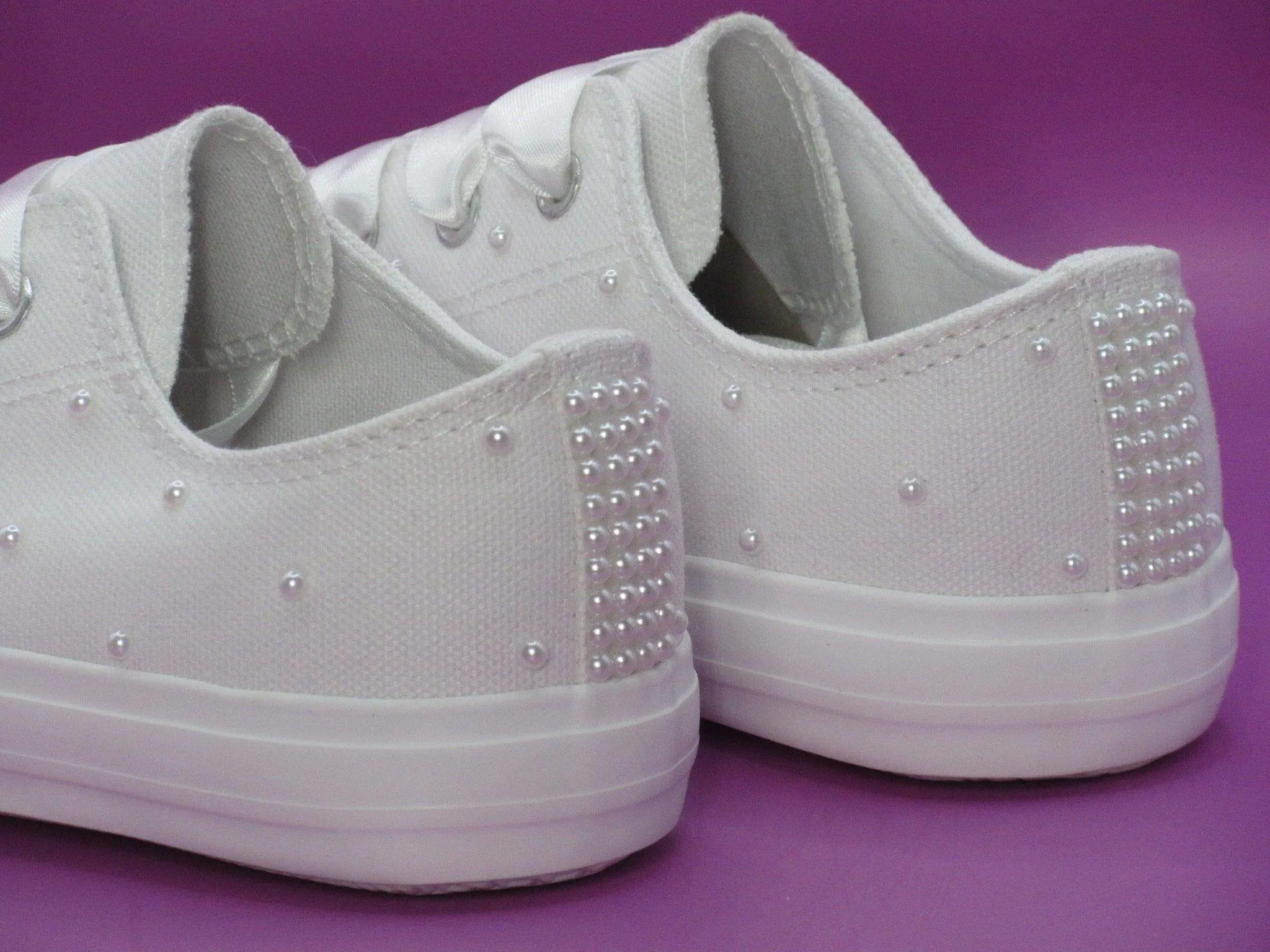 White Pearl Flower Girl / Communion Trainers.