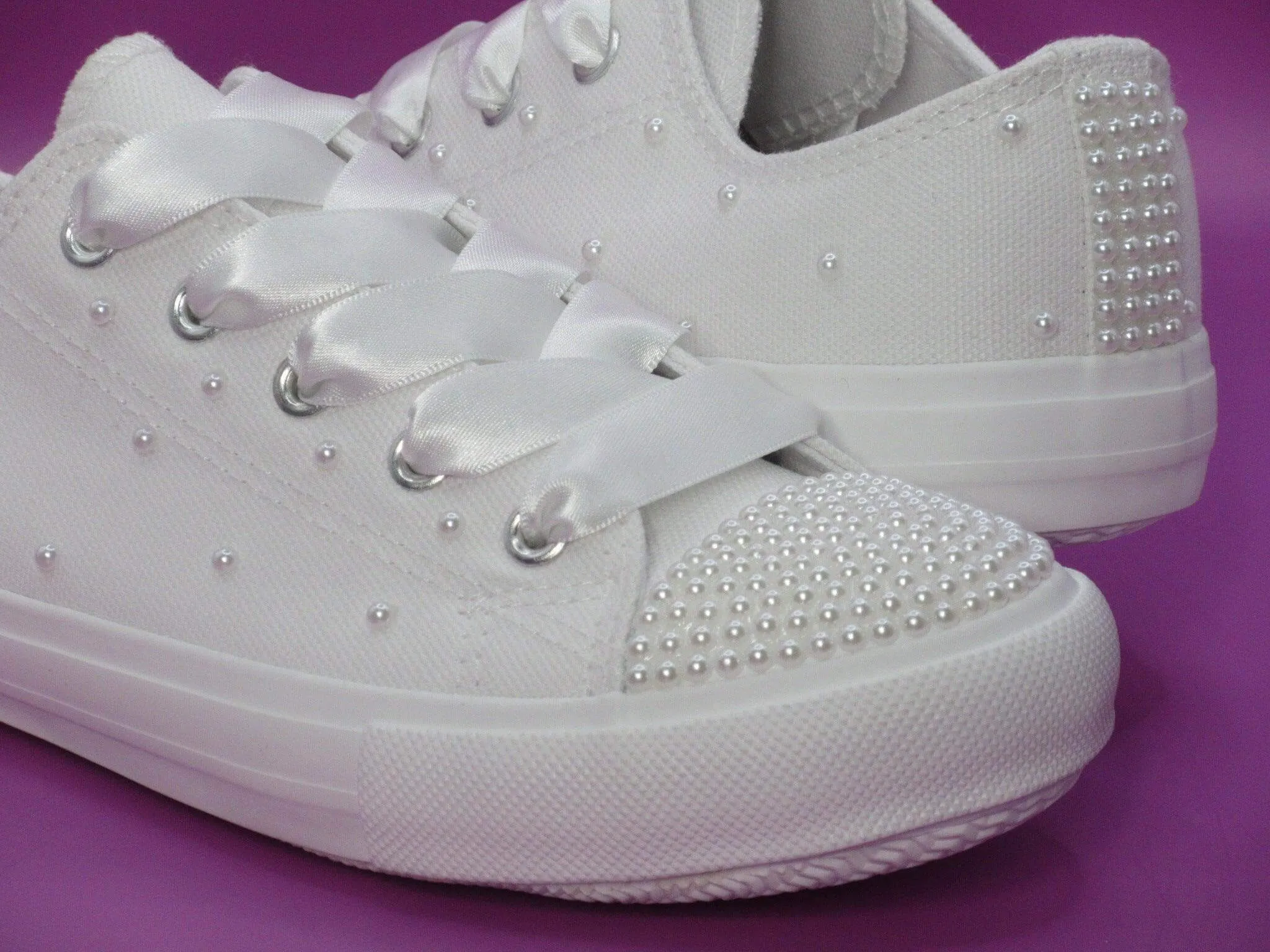 White Pearl Flower Girl / Communion Trainers.