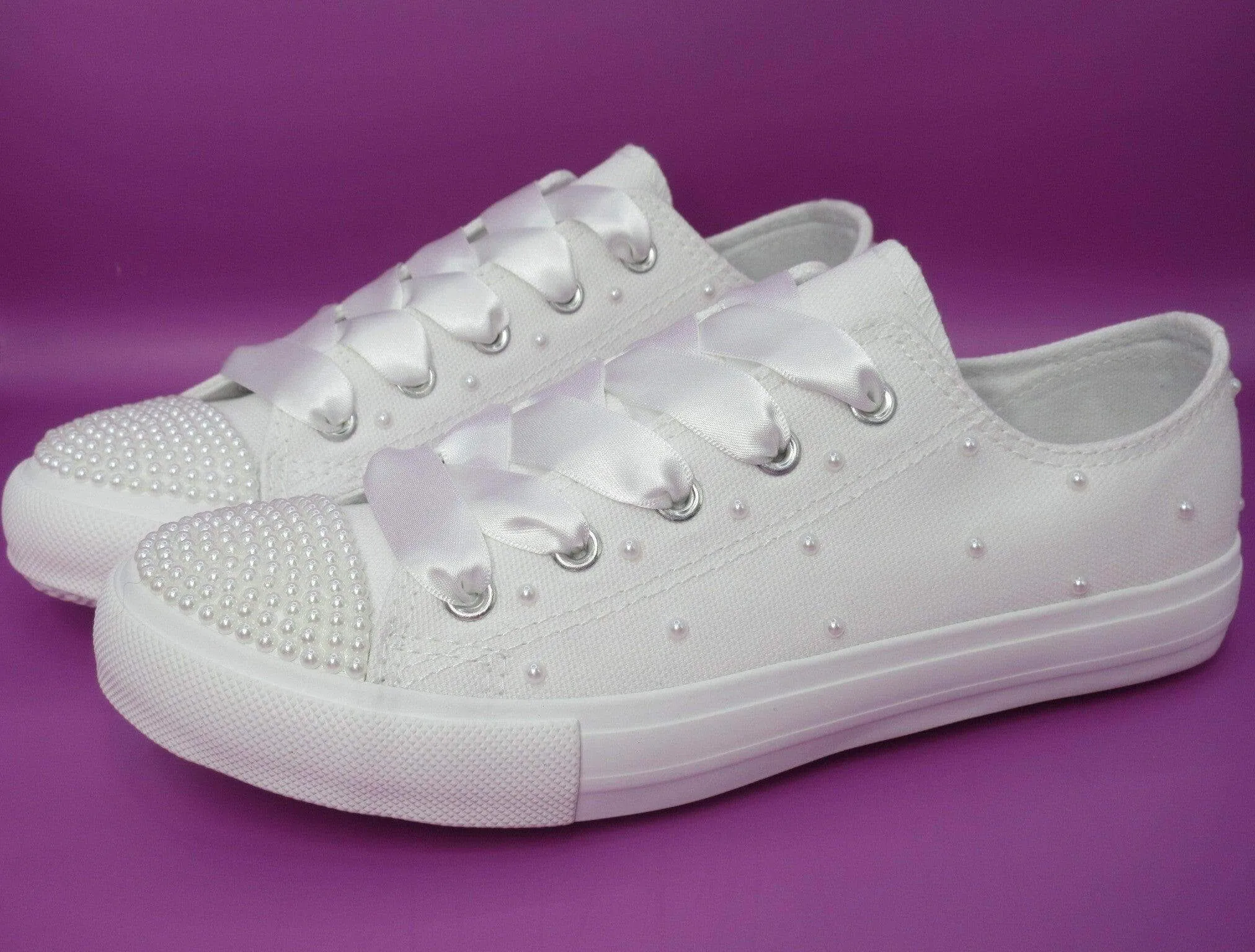 White Pearl Flower Girl / Communion Trainers.
